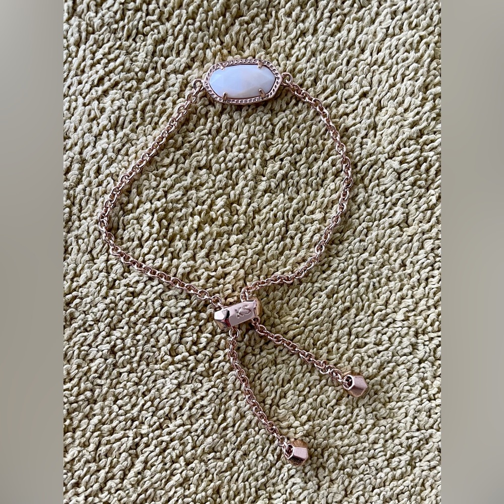 Kendra Scott white stone bracelet in rose gold.